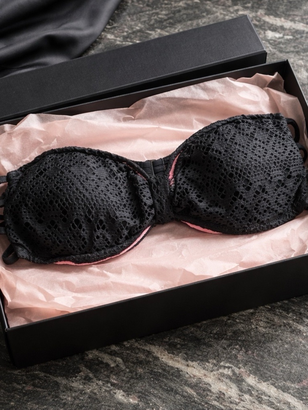 PINK Victoria's Secret Black Bandeau with Pink Accents